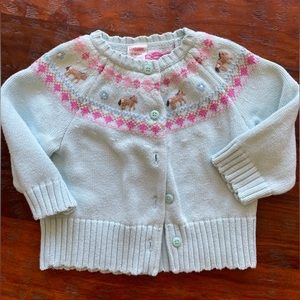 Gymboree PARK CITY LUXE Blue Sweater Cardigan EUC 12-18M With Pony/Horse Detail.